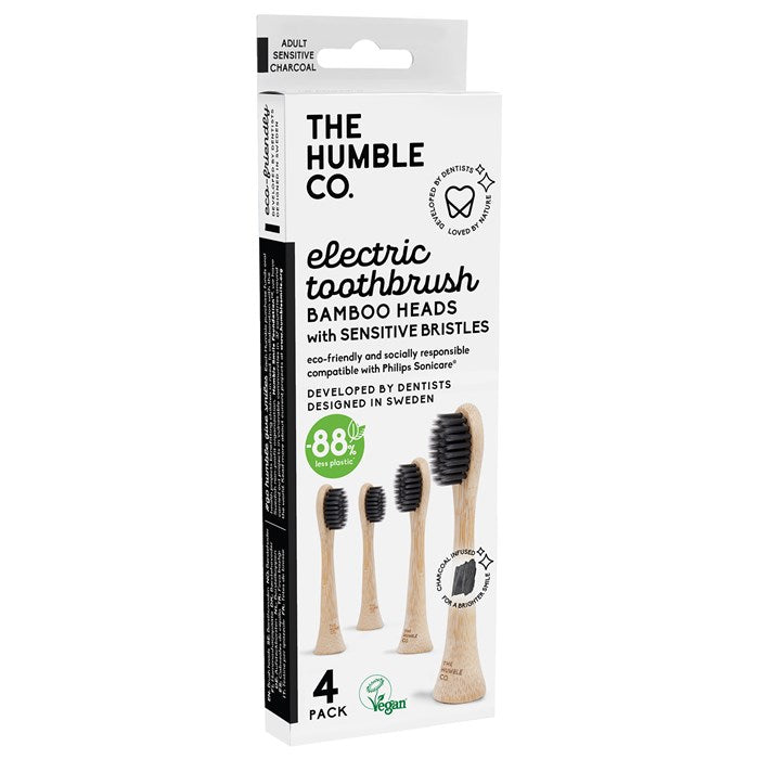 Bamboo Brush Head Sensitive Charcoal for Philips Sonicare, 4-pack